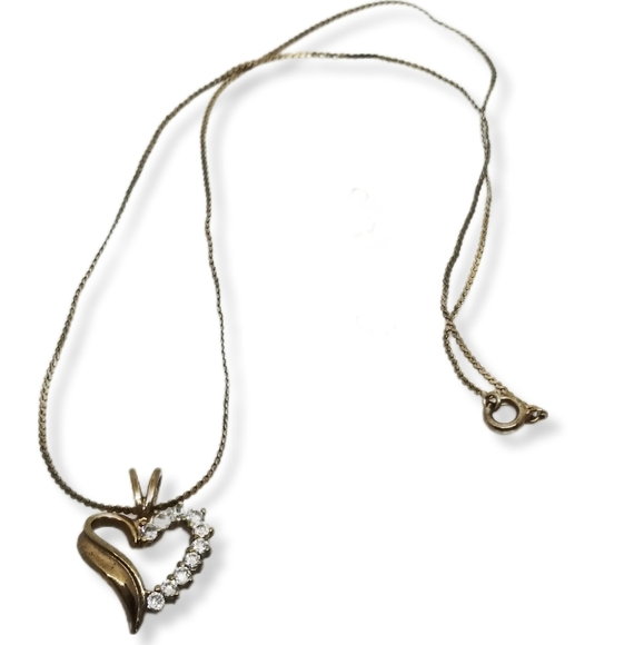 VINTAGE GOLDPLATE BRASS OPEN HEART CRYSTAL PENDANT ON SERPENTINE CHAIN NECKLACE - Picture 3 of 8